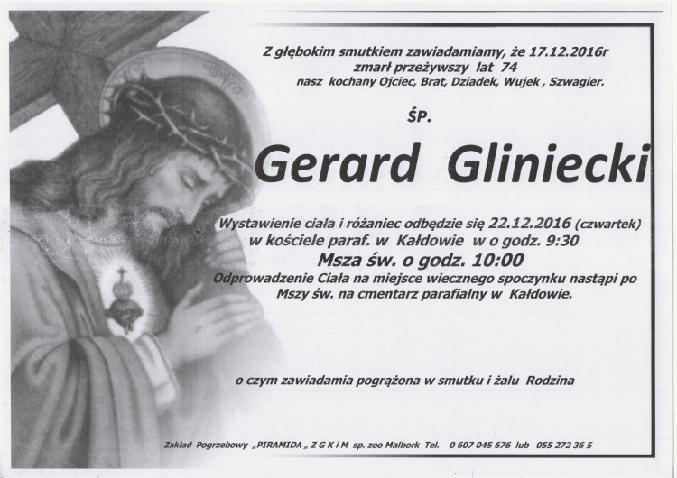 Zmarł Gerard Gliniecki. Żył 74 lata.