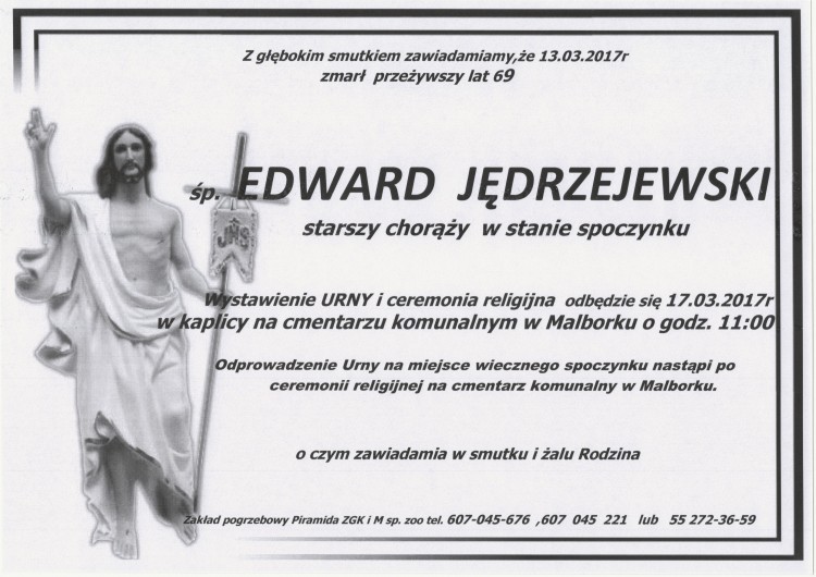 Zmarł Edward Jędrzejewski. Żył 69 lat.