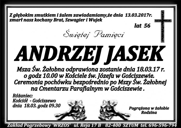 Zmarł Andrzej Jasek. Żył 56 lat.