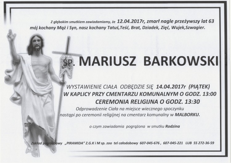 Zmarł Mariusz Barkowski. Żył 63 lata.