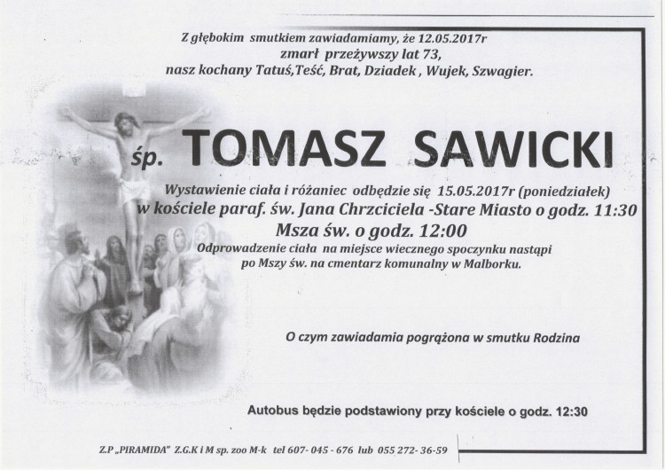 Zmarł Tomasz Sawicki. Żył 73 lata.