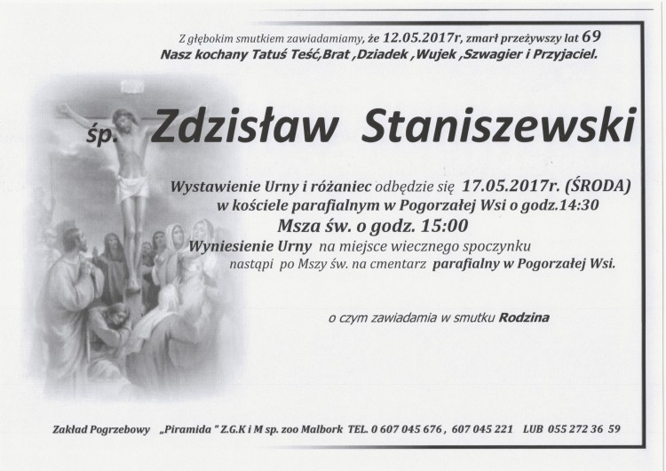 Zmarł Zdzisław Staniszewski. Żył 69 lat.