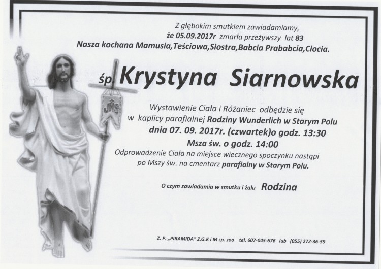 Zmarła Krystyna Siarnowska. Żyła 83 lata.