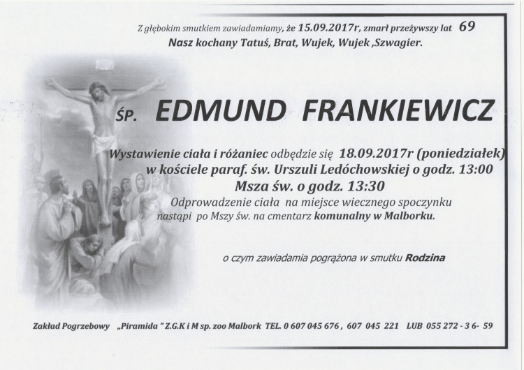 Zmarł Edmund Frankiewicz. Żył 69 lat