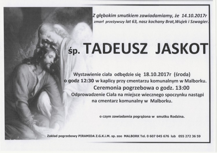Zmarł Tadeusz Jaskot. Żył 63 lat.