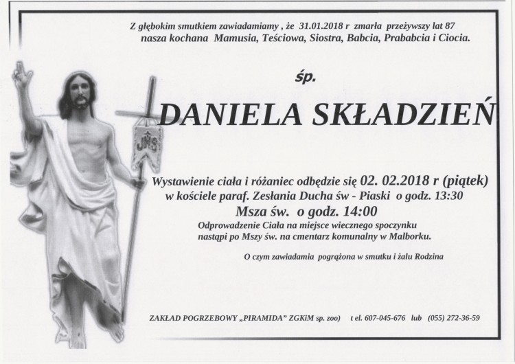 Zmarła Daniela Składzień. Żyła 87 lat.