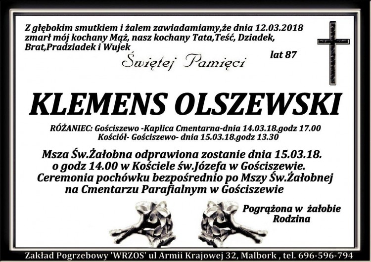 Zmarł Klemens Olszewski. Żył 87 lat.