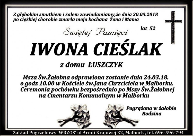 Zmarła Iwona Cieślak. Żyła 52 lata.