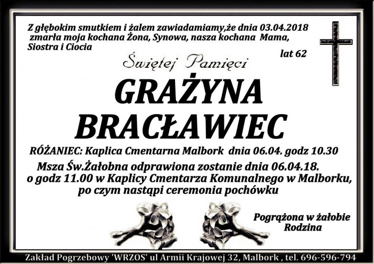 Zmarła Grażyna Bracławiec. Żyła 62 lata
