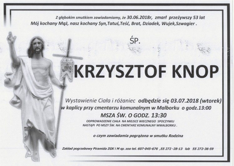 Zmarł Krzysztof Knop. Żył 53 lata.