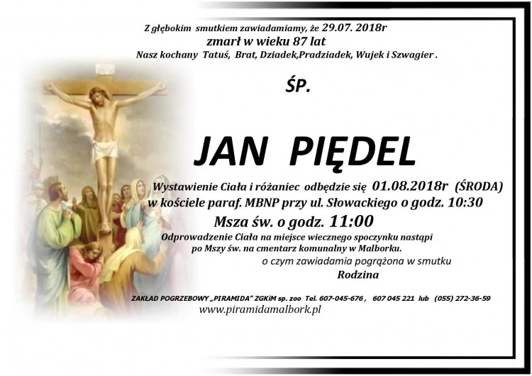 Zmarł Jan Piędel. Żył 87 lat