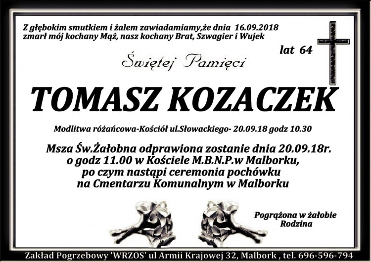 Zmarł Tomasz Kozaczek. Żył 64 lata.