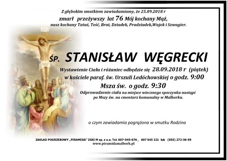 Zmarł Stanisław Węgrecki. Żył 76 lat.