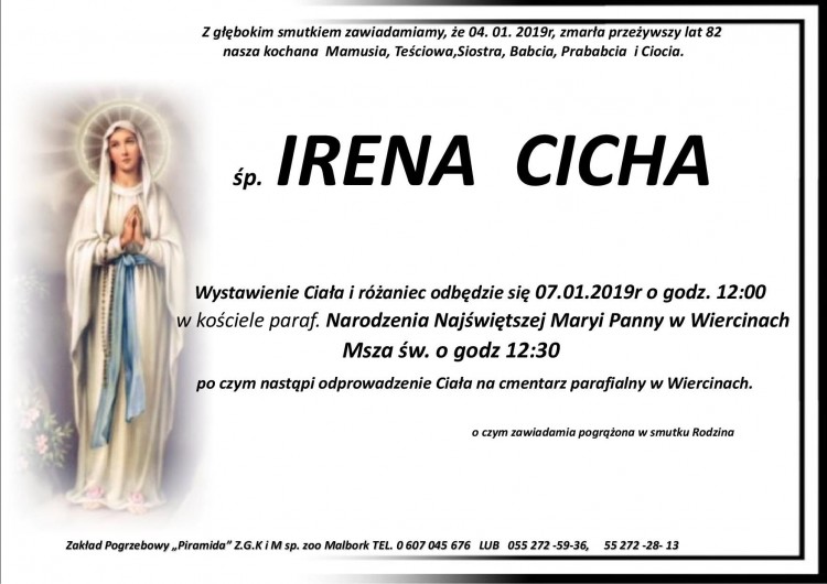 Zmarła Irena Cicha. Żyła 82 lata.