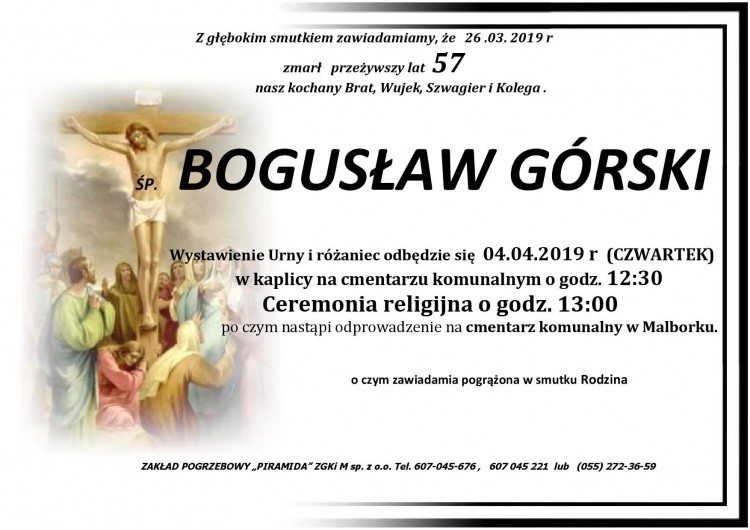 Zmarł Bogusław Górski. Żył 57 lat