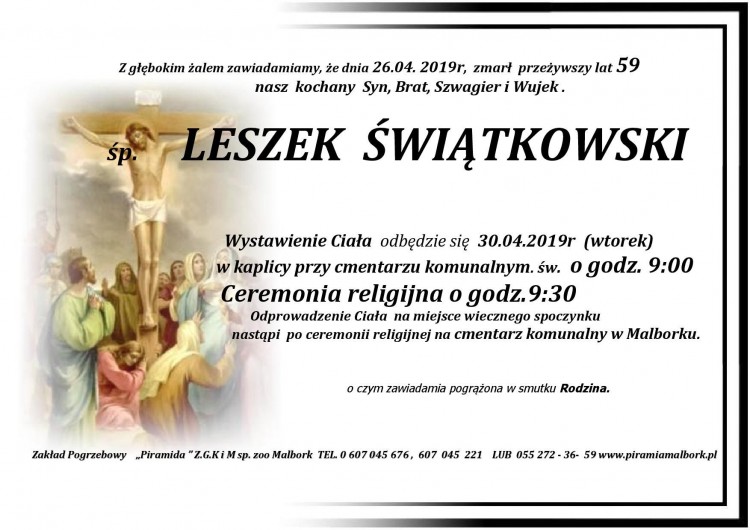 Zmarł Leszek Świątkowski. Żył 59 lat.