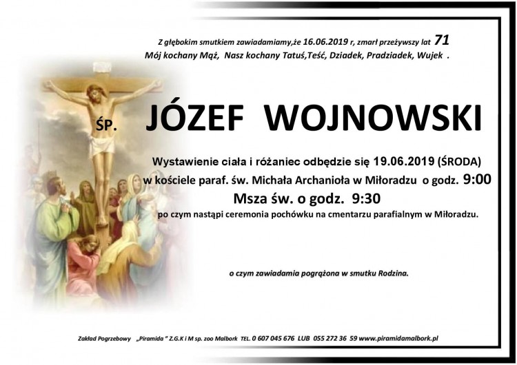 Zmarł Józef Wojnowski. Żył 71 lat.