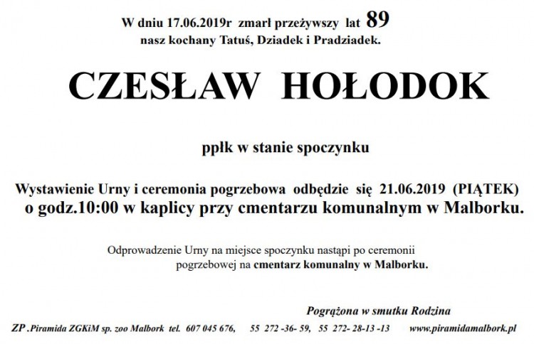 Zmarł Czesław Hołodok. Żył 89 lat.