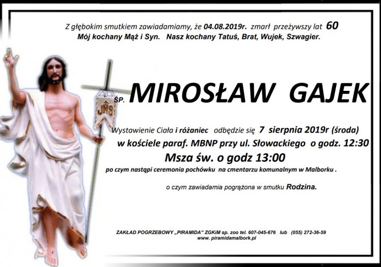 Zmarł Mirosław Gajek. Żył 60 lat.