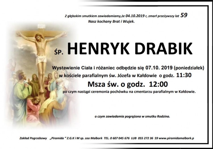 Zmarł Henryk Drabik. Żył 59 lat.