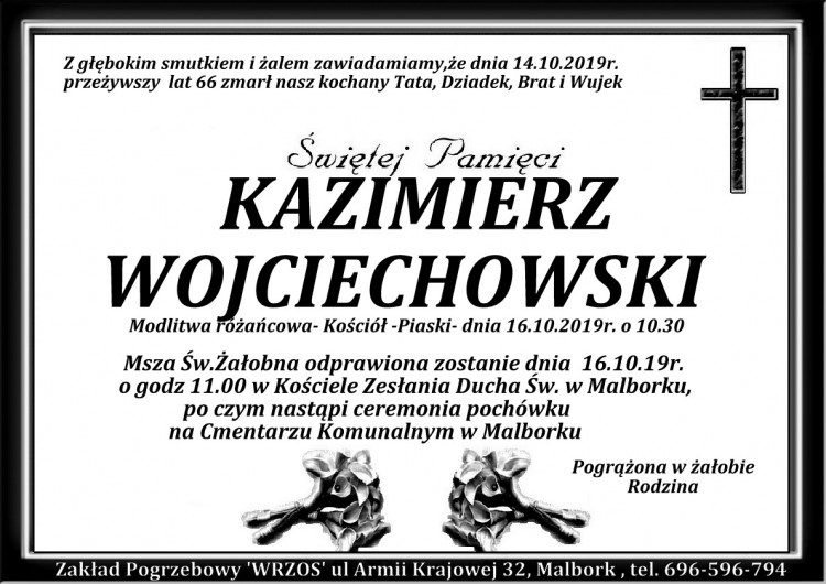 Zmarł Kazimierz Wojciechowski. Żył 66 lat.