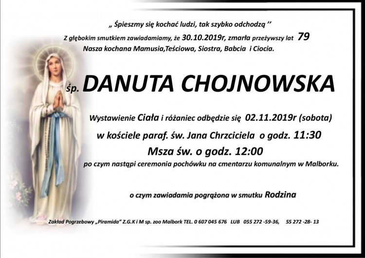 Zmarła Danuta Chojnowska. Żyła 79 lat.