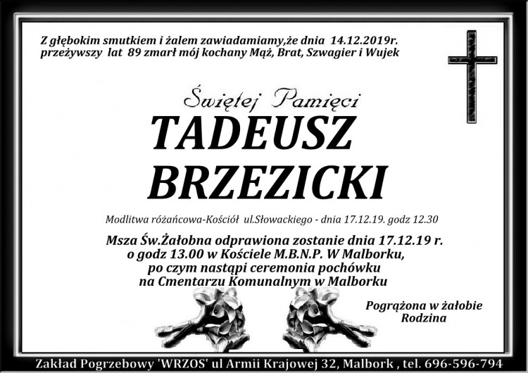 Zmarł Tadeusz Brzezicki. Żył 89 lat.