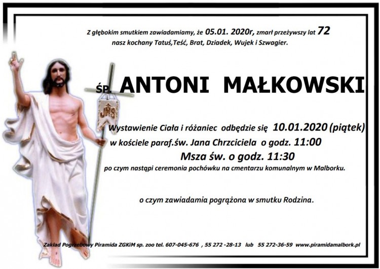 Zmarł Antoni Małkowski. Żył 72 lata.