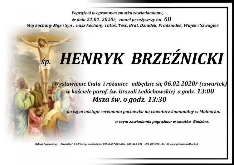 Zmarł Henryk Brzeźnicki. Żył 68 lat.