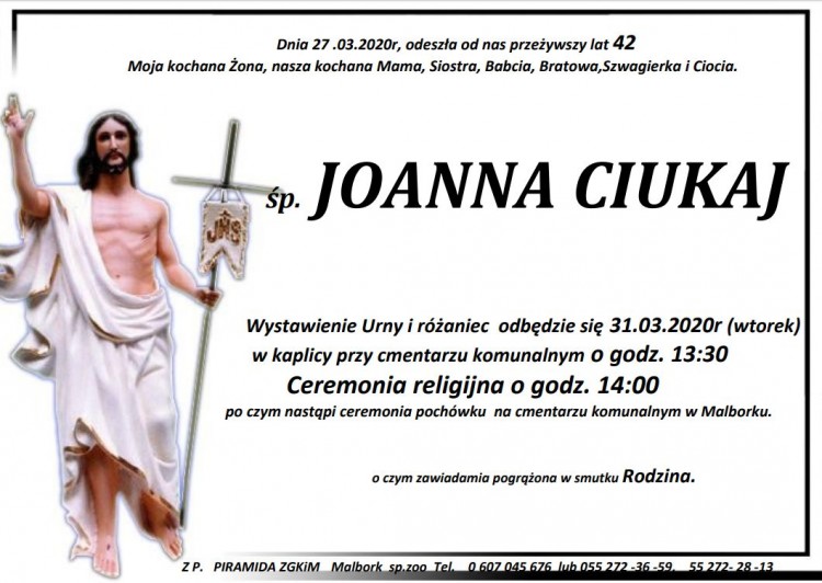 Zmarła Joanna Ciukaj. Żyła 42 lata.