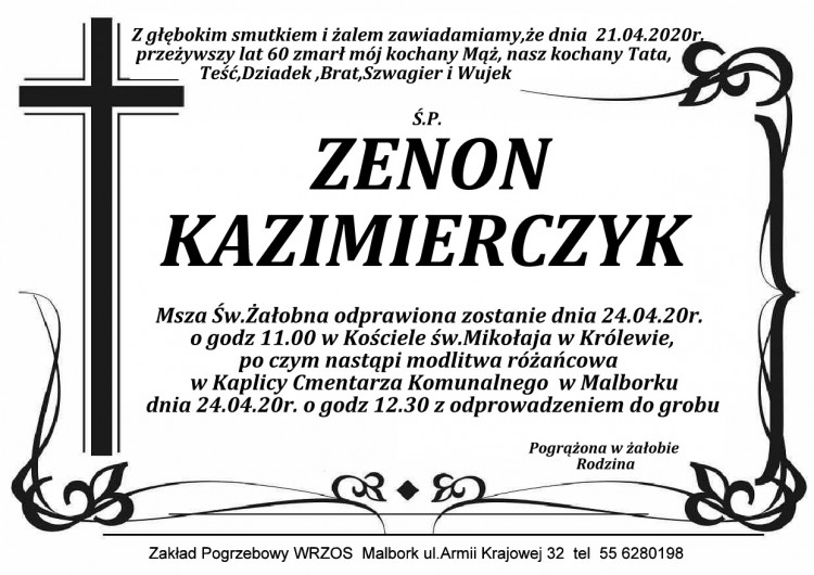 Zmarł Zenon Kazimierczyk. Żył 60 lat.