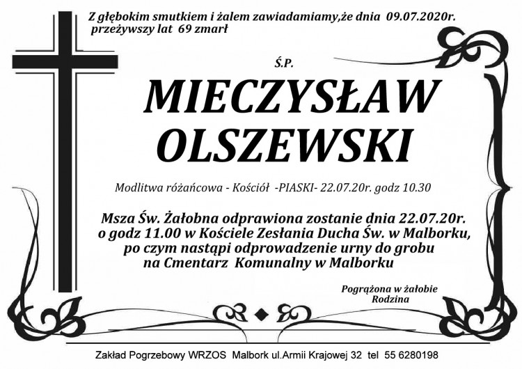 Zmarł Mieczysław Olszewski. Żył 69 lat.