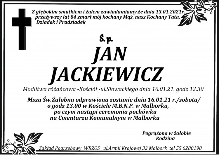 Zmarł Jan Jackiewicz. Żył 84 lata.